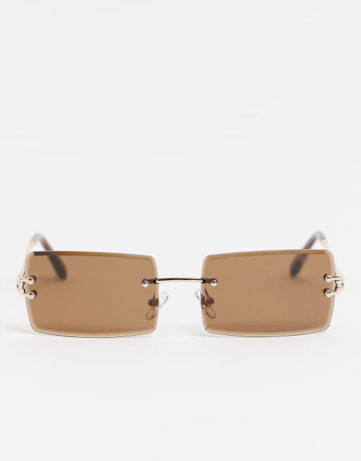 New Look - Lunettes de soleil rectangulaires sans monture - Marron foncé, 4 de 4