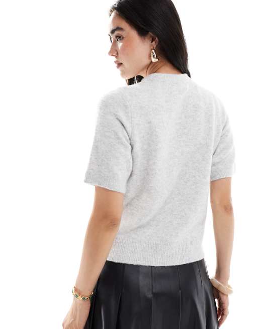 New Look - Lysegrå strikket T-shirt med pufærmer, 4 af 4