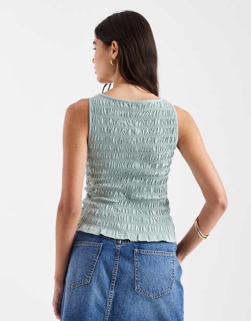 New Look - Lysegrøn rynket tanktop med knapper, 2 af 4