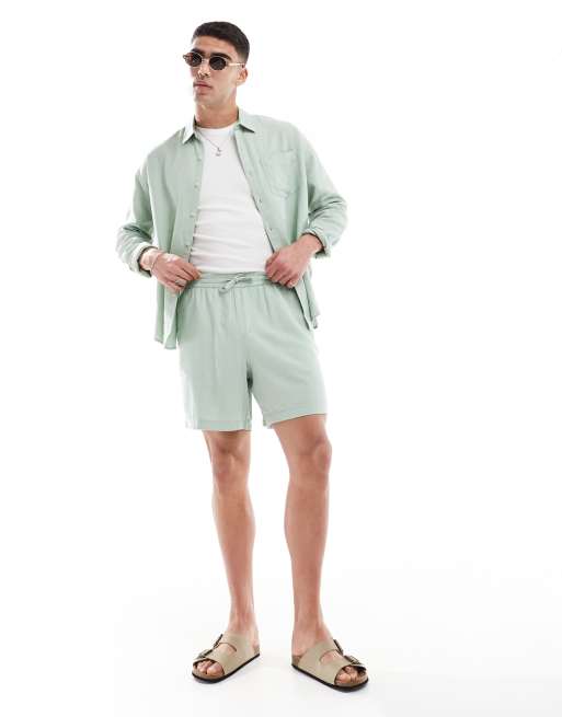 New Look - Lysegrønne shorts i hørblanding - Del af sæt