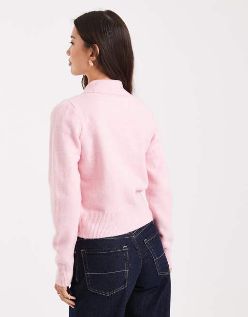 New Look - Lyserød cardigan med krave, 3 af 4