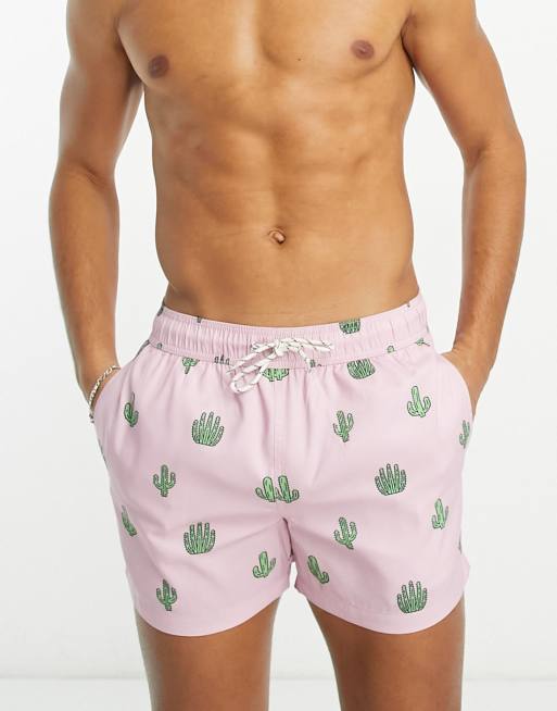 New Look - Lyserøde badeshorts med kaktusmotiver