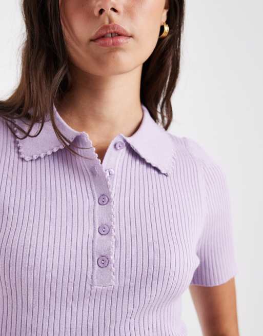 New Look - Lyslilla ribstrikket polo-T-shirt, 3 af 4