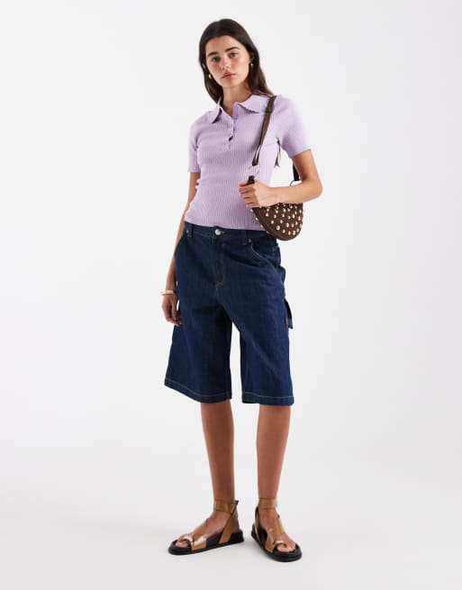 New Look - Lyslilla ribstrikket polo-T-shirt, 4 af 4