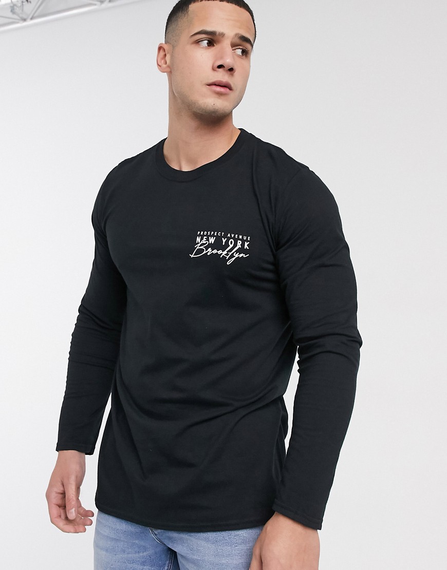 New Look - Maglietta a maniche lunghe nera con stampa New York-Nero