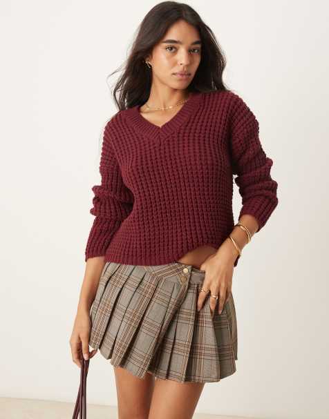 New Look - Maglione bordeaux con scollo a V - view 1