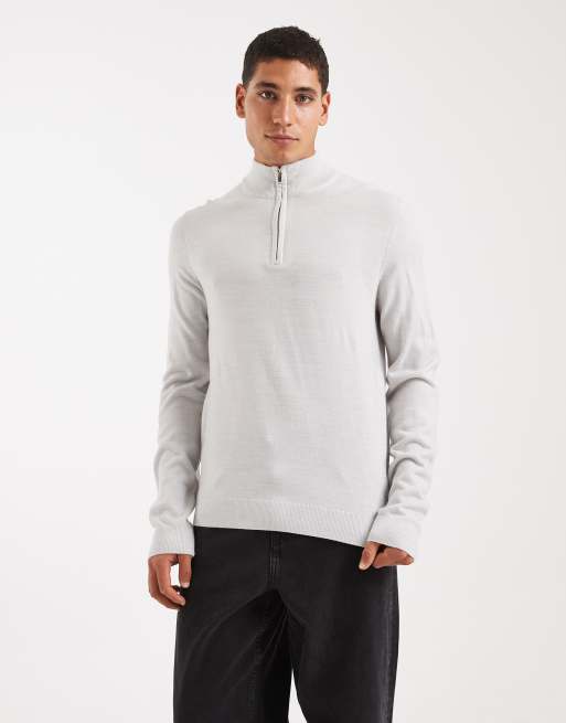 New Look - Maglione color grigio mélange con zip corta