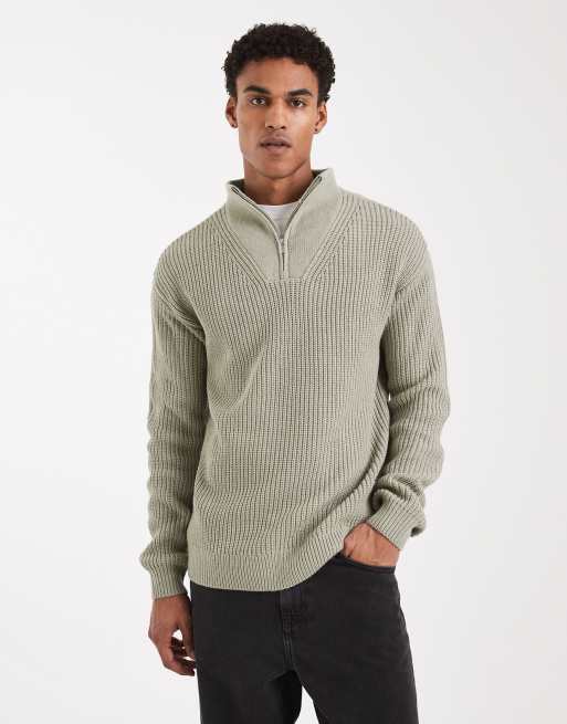 New Look - Maglione color grigio pallido con collo a imbuto e zip corta