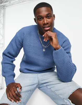 New Look - Maglione comodo azzurro a righe con cuciture