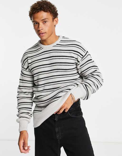 New Look - Maglione comodo grigio chiaro a righe stile pescatore