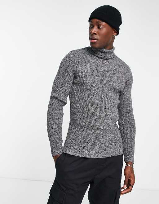 New Look - Maglione con collo alto attillato a coste grigio scuro