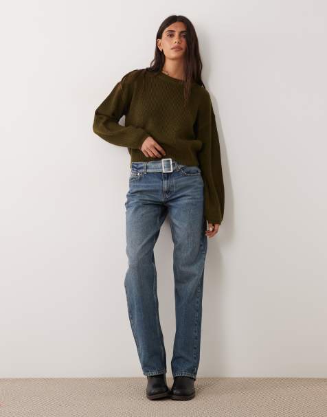 New Look maglione con cuciture a vista in khaki - view 1