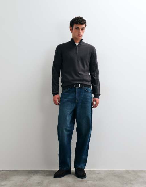New Look maglione con mezza zip e collo alto in grigio scuro, 2 di 5