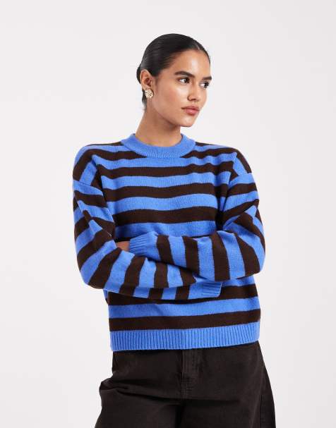 New Look - Maglione girocollo blu a righe - view 1