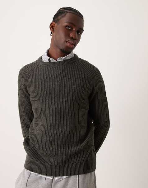 New Look - Maglione girocollo grigio scuro a coste inglesi - view 1