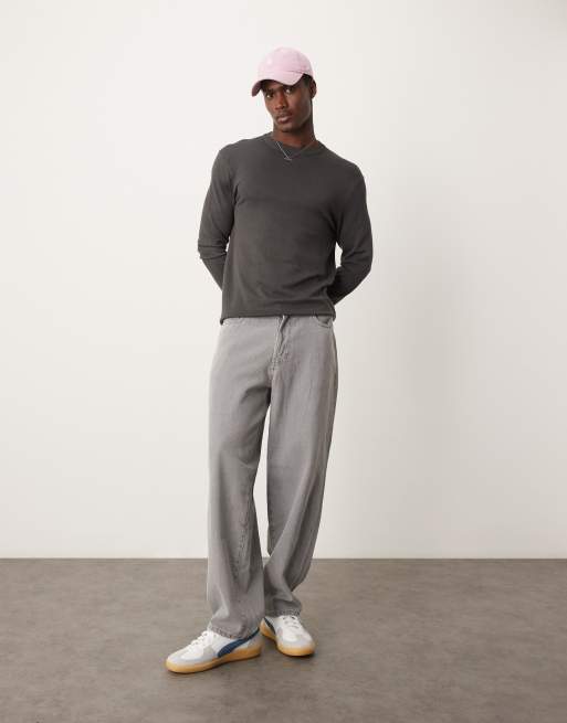 New Look - Maglione girocollo leggero color grigio scuro