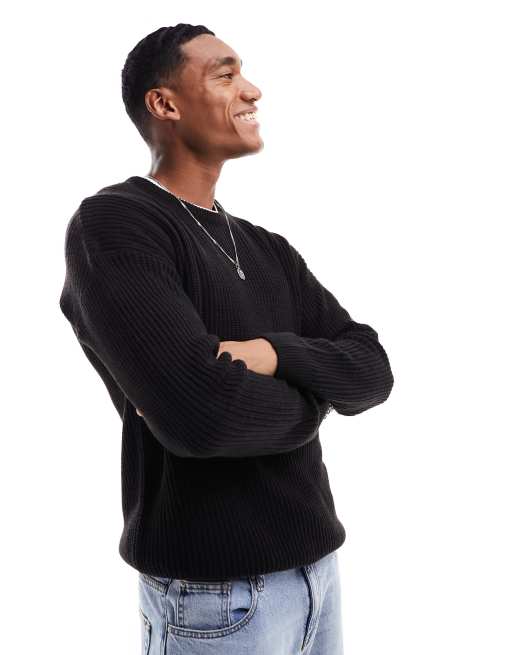 New Look - Maglione girocollo nero in maglia a coste inglesi
