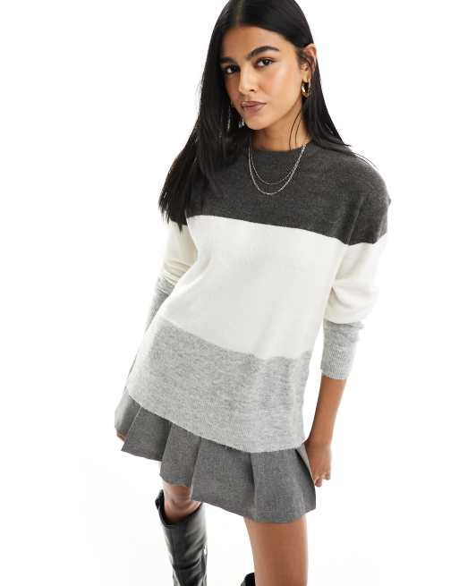 New Look - Maglione grigio color block