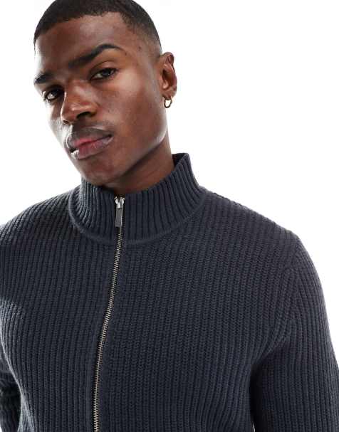 New Look - Maglione grigio scuro con zip - view 1