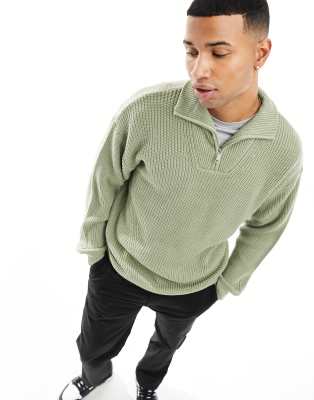 New Look Maglione Kaki Chiaro A Coste Inglesi Con Zip Corta Asos