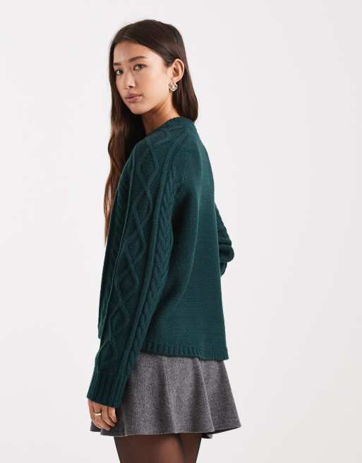 New Look - Maglione lavorato a trecce verde con maniche raglan, 4 di 4