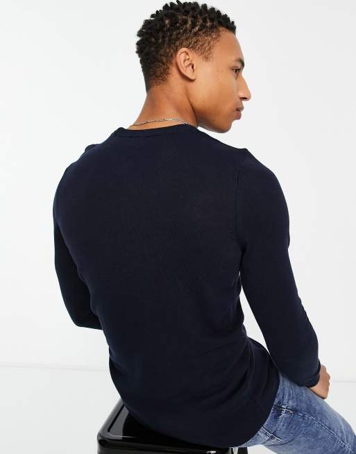 New Look - Maglione lavorato attillato blu navy, 3 di 4