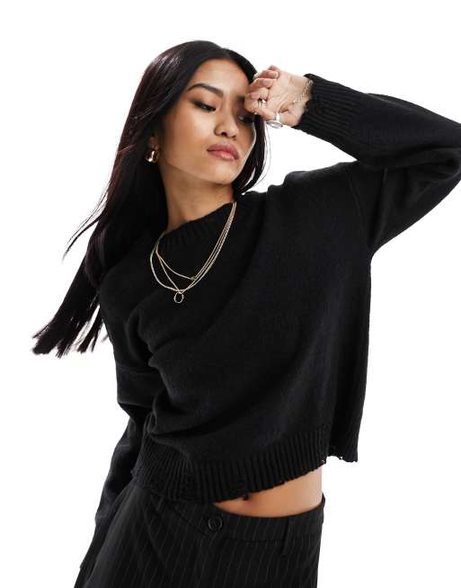 New Look - Maglione nero con cuciture effetto smagliato