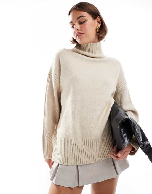 New Look - Maglione oversize color crema a collo alto