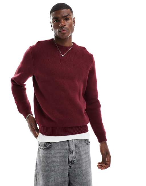 New Look - Maglione premium in cotone pesante color bordeaux
