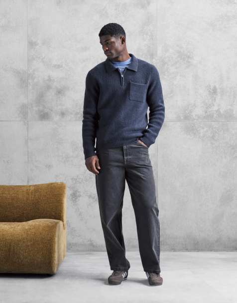 New Look - Maglione stile polo blu navy con zip corta - view 1
