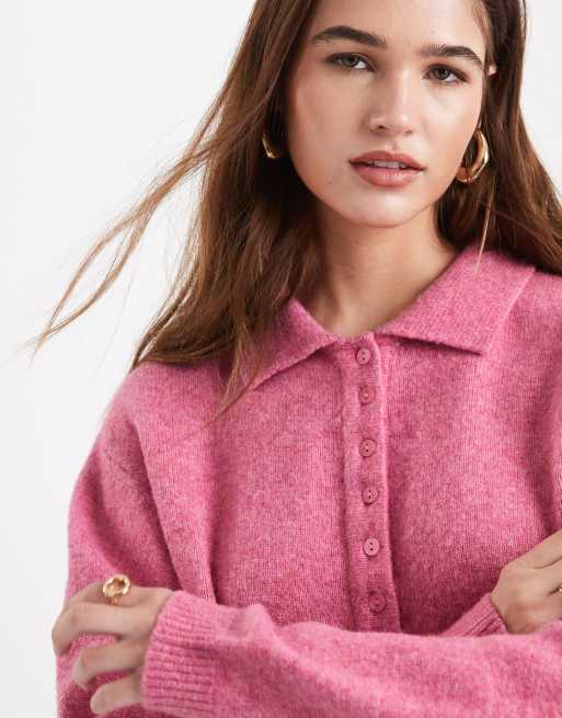 New Look - Maglione stile polo rosa con bottoni, 2 di 4