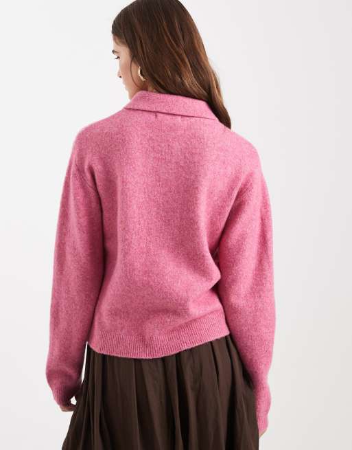New Look - Maglione stile polo rosa con bottoni, 3 di 4