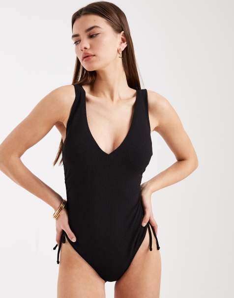 New Look - Maillot 1 pièce froncé sur le côté - Noir - view 1