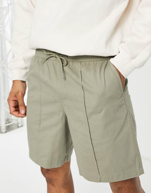 New Look - Makkelijke ruimvallende short met plat gestikte plooitjes in donkerkaki