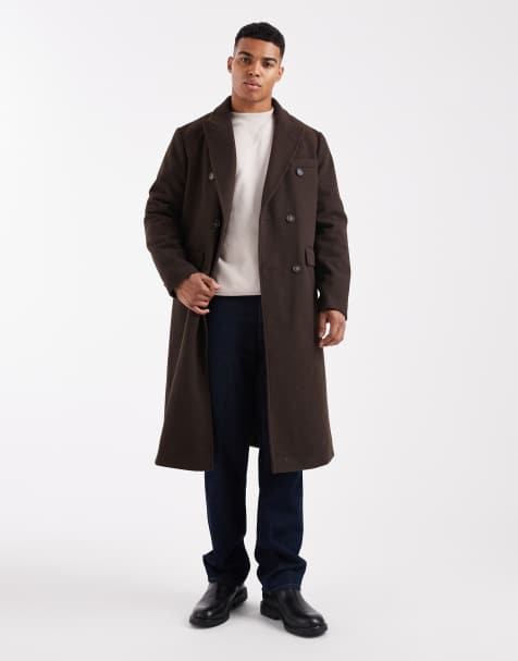 New Look - Manteau aspect laine à double boutonnage - Marron foncé - view 1