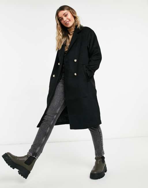 New Look Manteau coupe boyfriend a boutons dores Noir ASOS