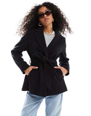 New Look - Manteau court avec ceinture - Noir