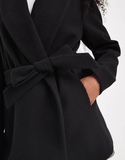 New Look - Manteau court avec ceinture - Noir, 3 de 4