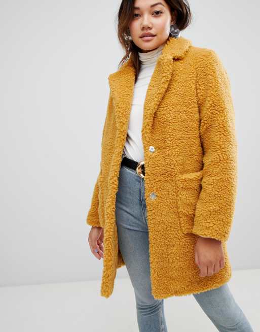 manteau laine jaune moutarde