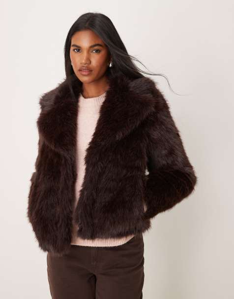 New Look - Manteau en fausse fourrure à longs poils - Marron - view 1