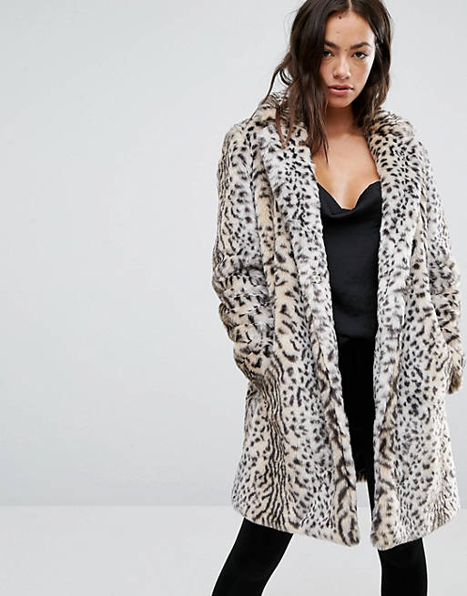 New Look - Manteau fausse fourrure avec imprimé léopard