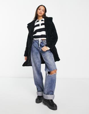 New Look faux fur coat in black - ASOS Price Checker