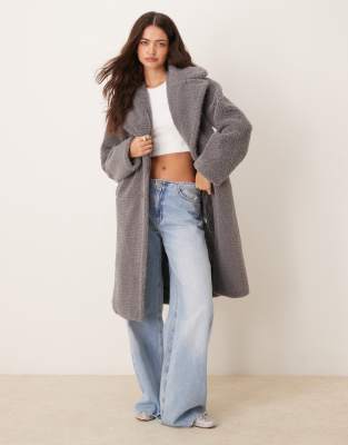 New Look - Manteau imitation peau de mouton - Gris