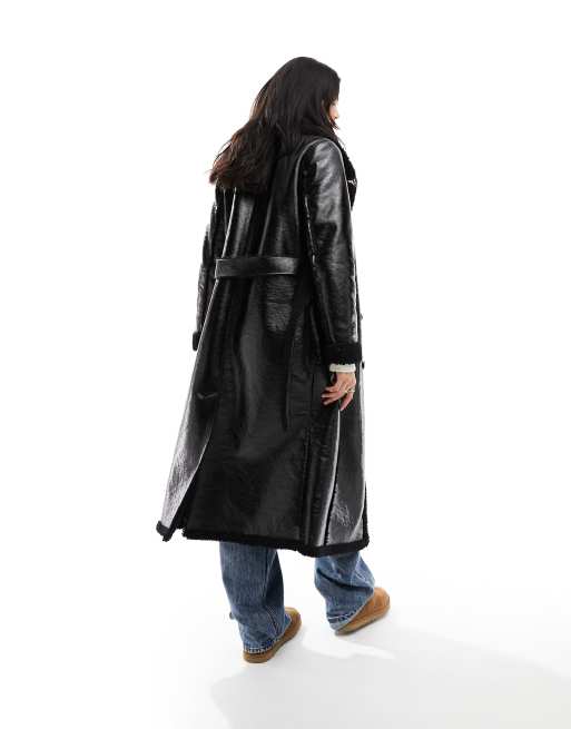Manteau noir 2025 avec ceinture