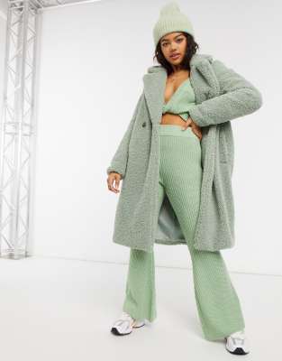 manteau effet mouton vert