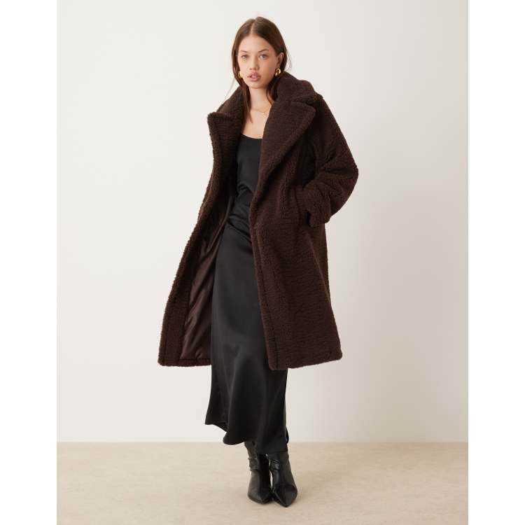 New Look Manteau long imitation peau de mouton Chocolat ASOS