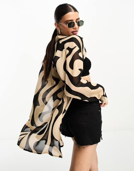 New Look marble print beach shirt in black pattern