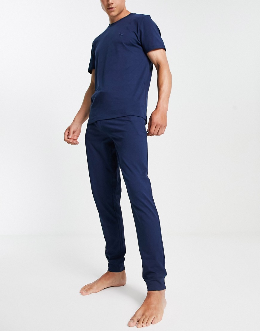 new look - marinblå broderad pyjamas med mjukisbyxor