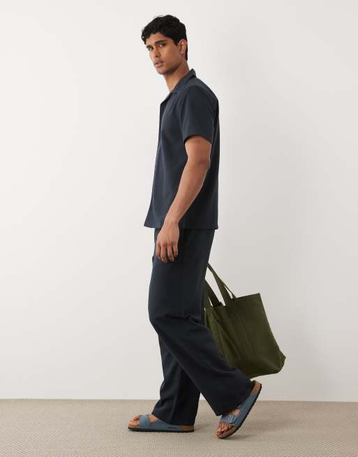 New Look – Marinblå byxor i linnestil med vida ben, del av set, 3 av 5