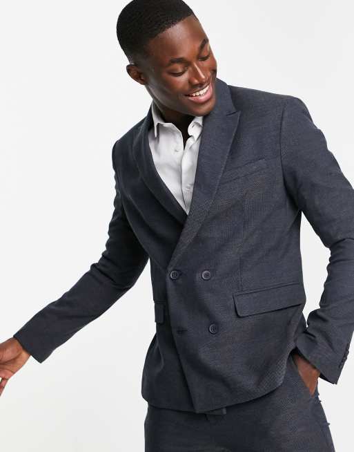 New Look – Marinblå, dubbelknäppt kavaj i slim fit